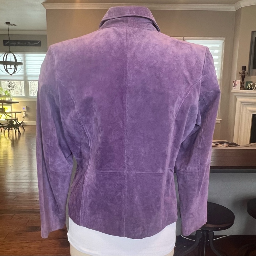 Vintage 90’s Relativity Purple Suede Blazer Jacket Size LP Large Petite Leather - Picture 3 of 16